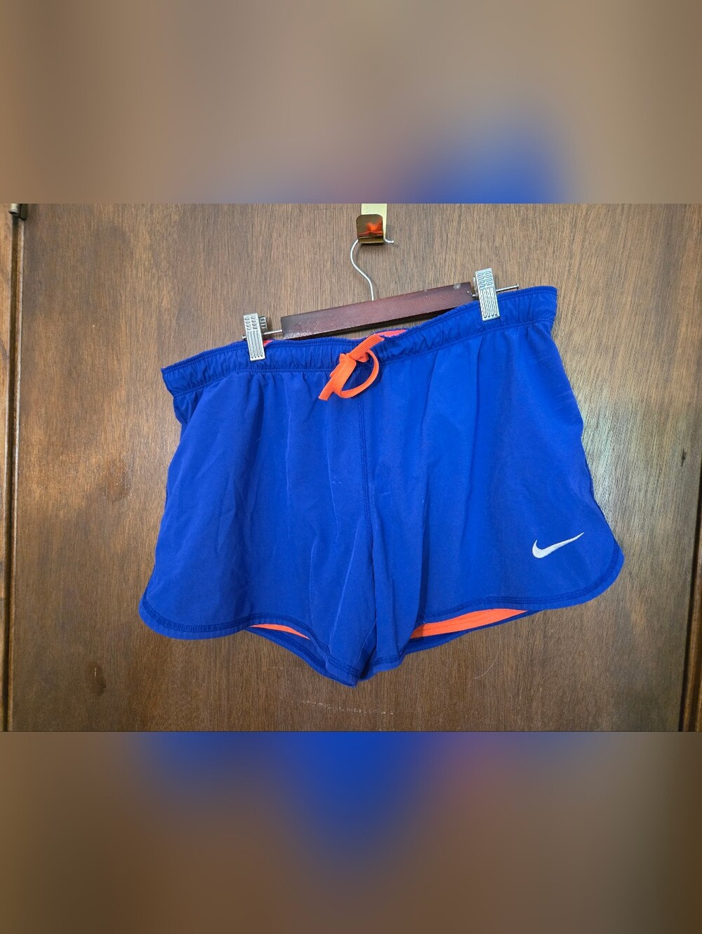 Nike Blue Athletic Running Shorts with Orange Bike Shorts Layer Large